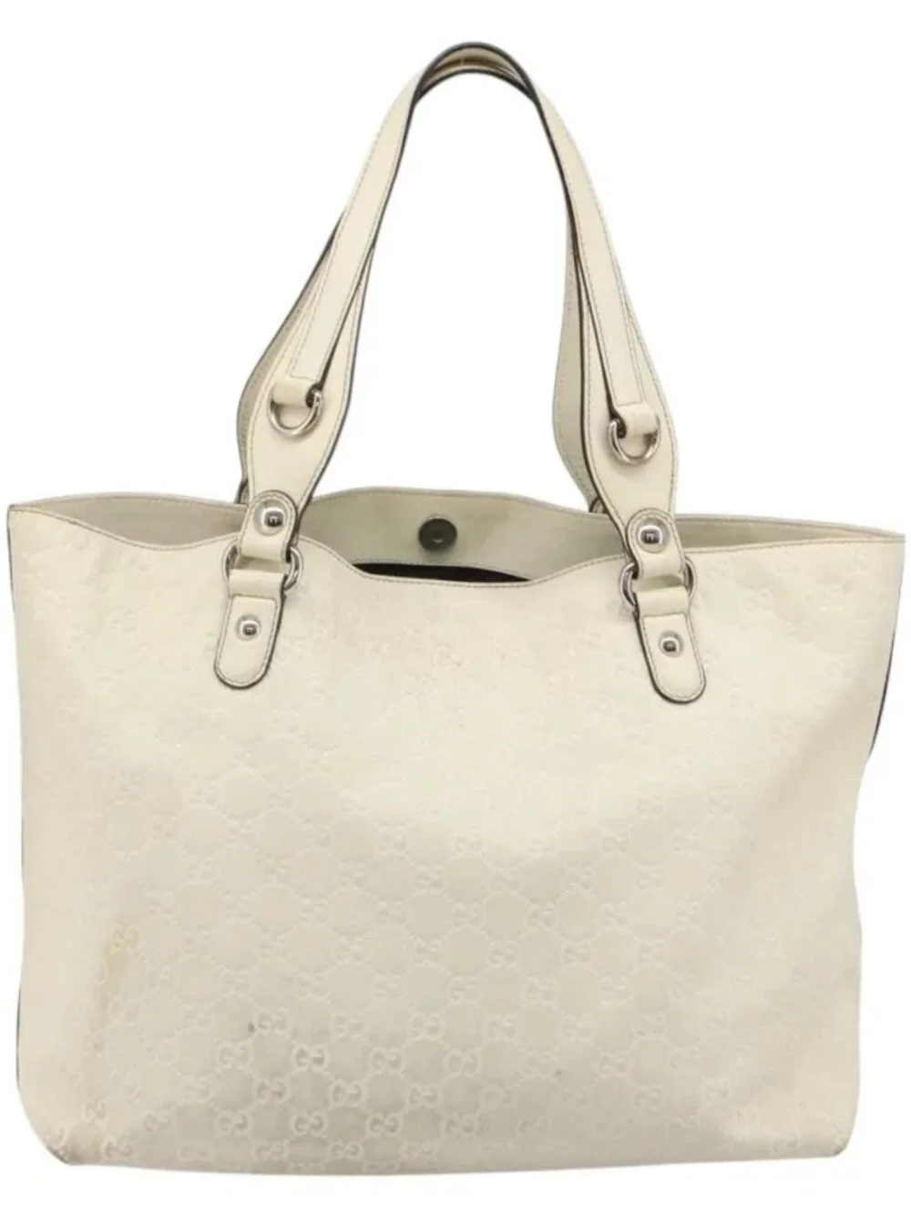 GUCCI GG Canvas Guccissima Hand Bag Leather White Silver 229852 Auth ka4829